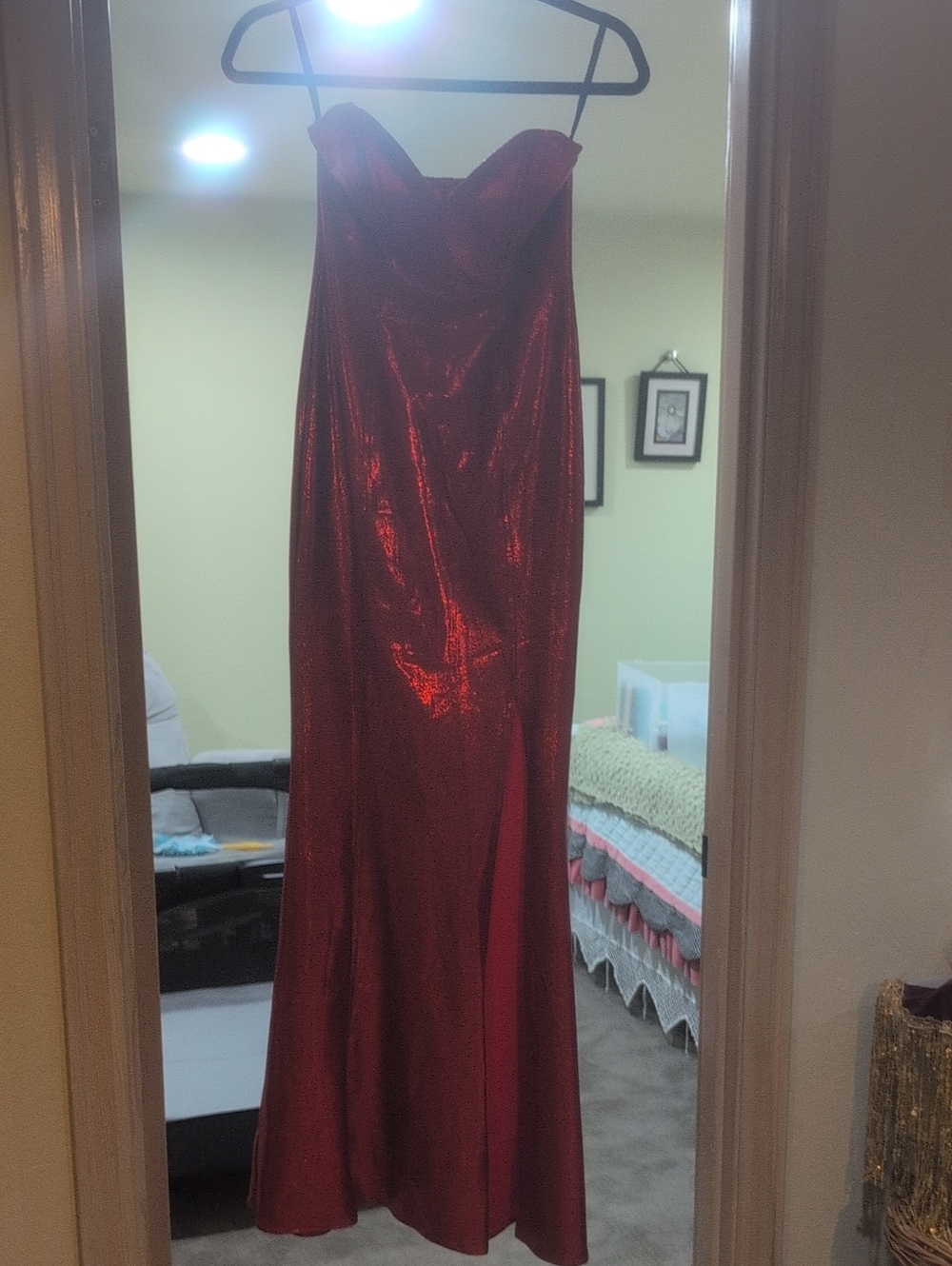 Red Metallic Strapless Evening Skirt